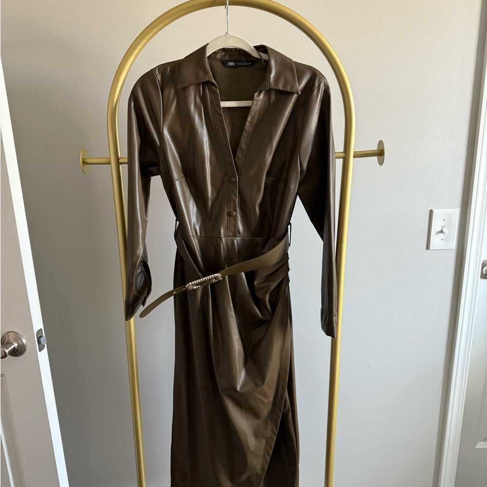 Elegant Brown Faux Leather Dress